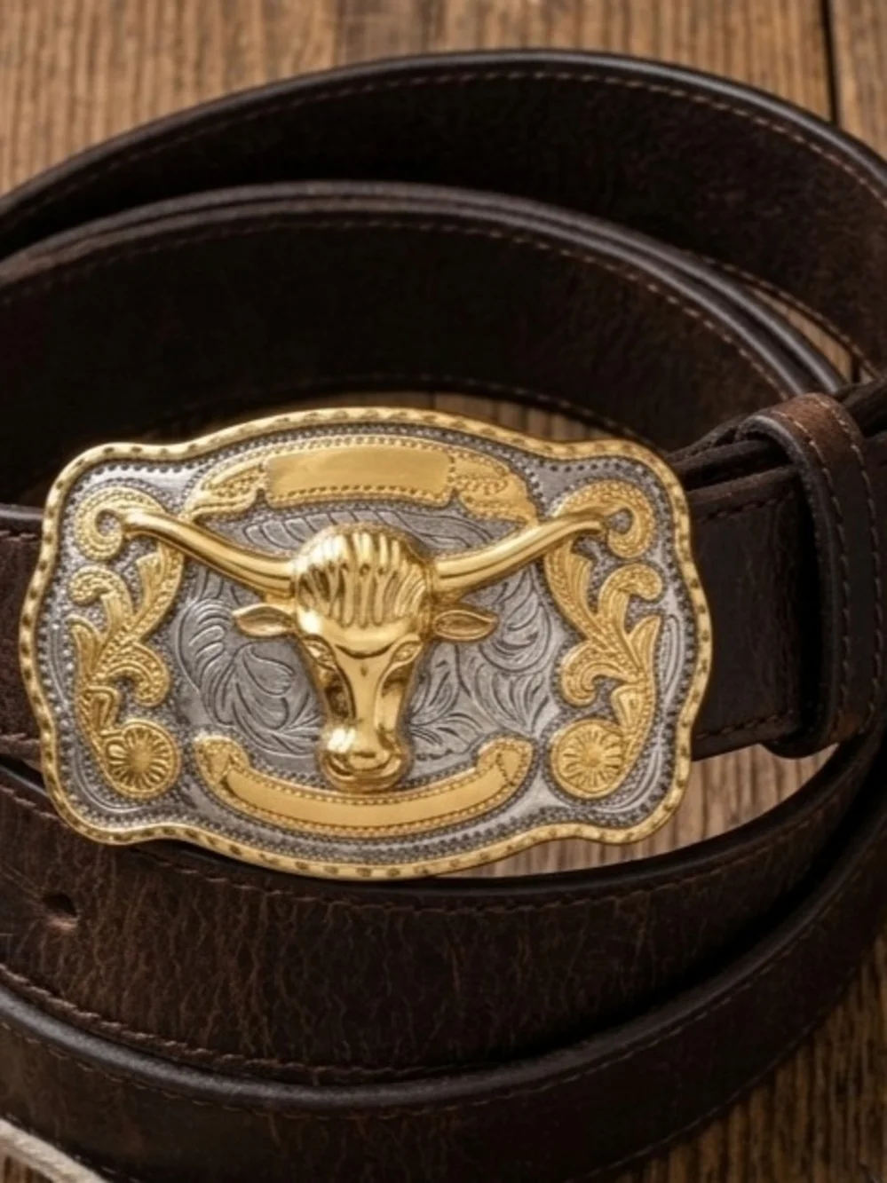 Western Gold Silver Longhorn Brass Buckle